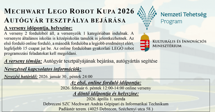 Mechwart LEGO Robot Kupa 2026 versenyfelhívás