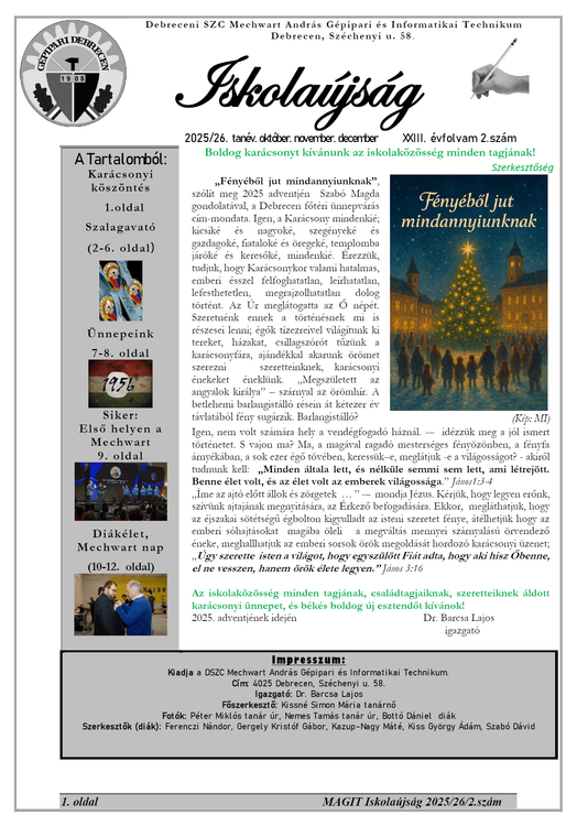 Megjelent az iskolaújság október-decemberi száma!